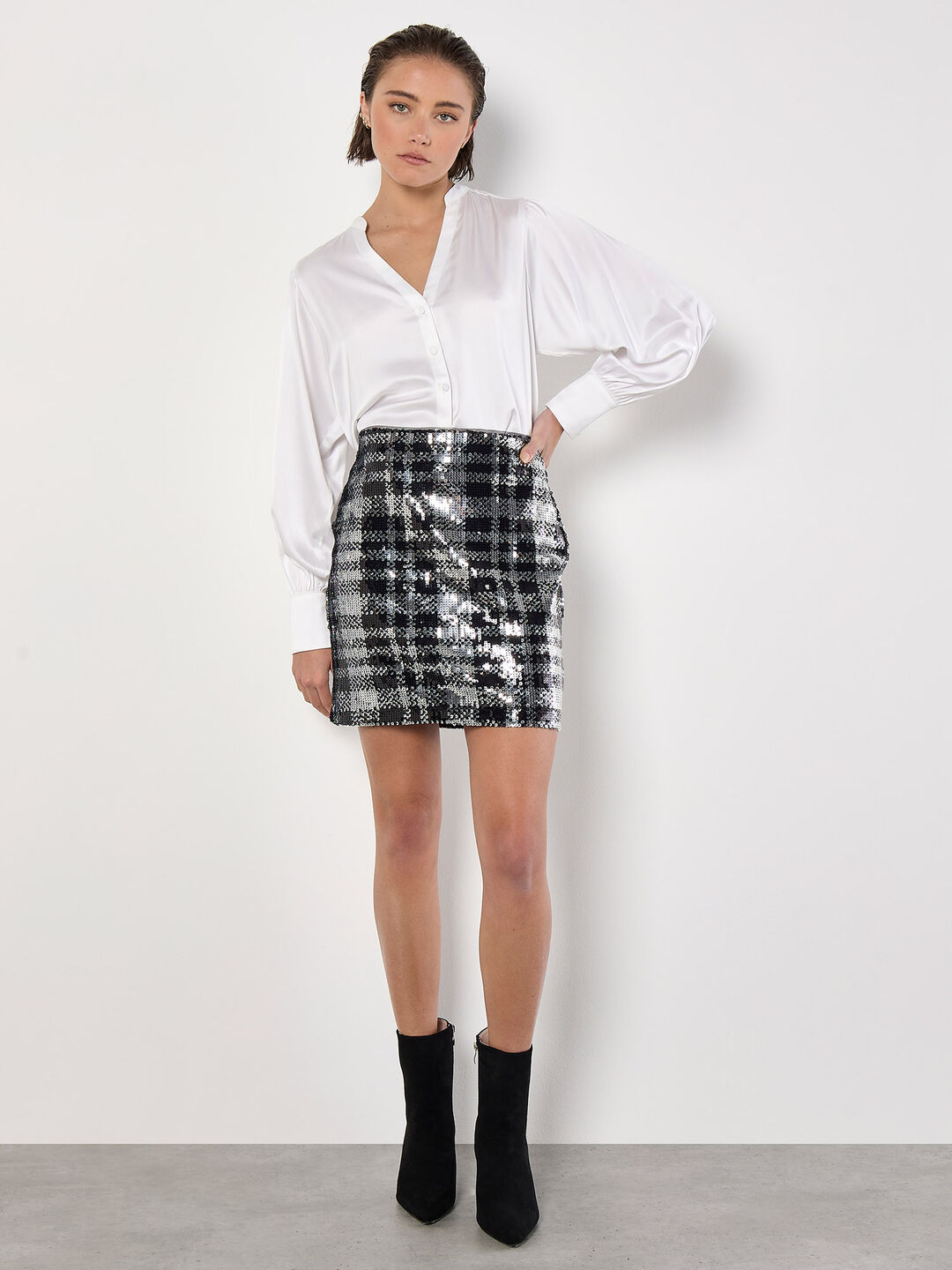 Image of Check Sequin Mini Skirt