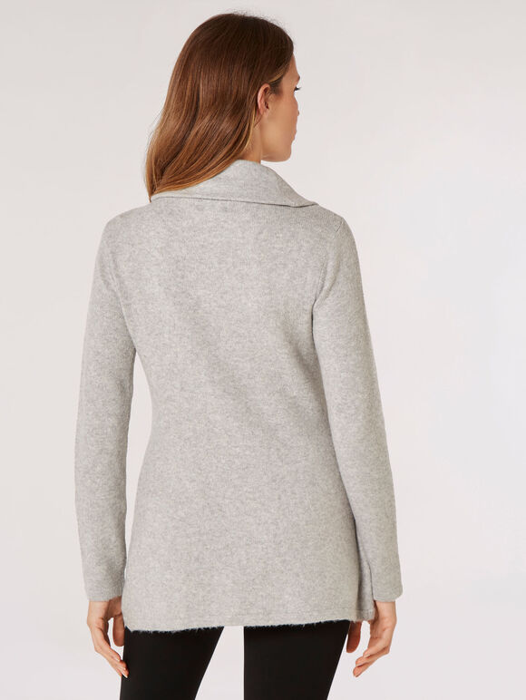 Roll Neck Wrap Jumper, Grey, large