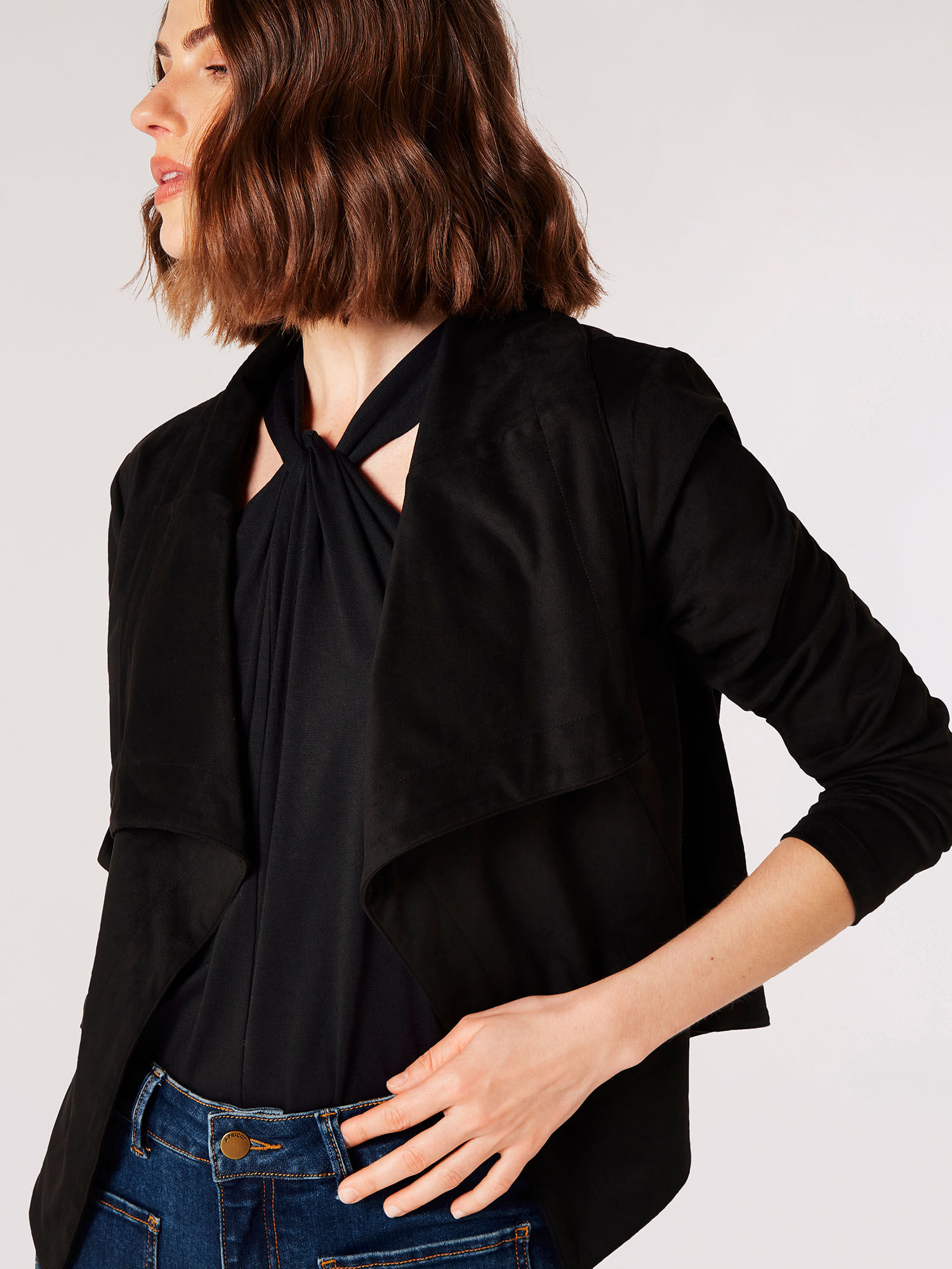 Cropped Suede Waterfall Jacket Apricot Clothing