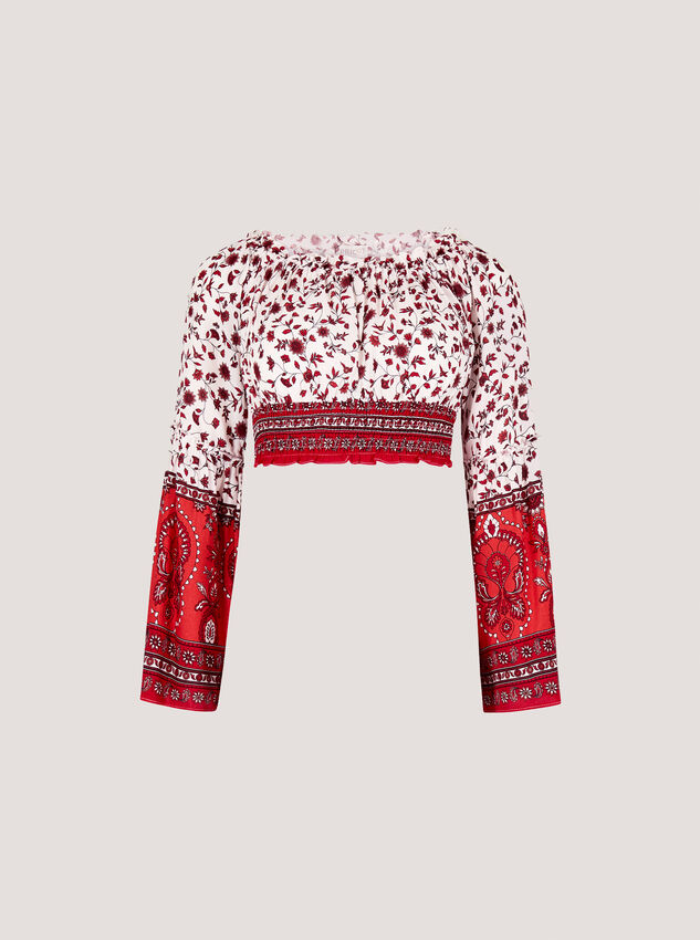Sarasa Floral Cropped Milkmaid Top, White, large