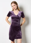 Velvet Ruched Bodycon Mini Dress, Purple, large