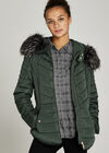 Faux Fur Hood Puffer Jacket, Green, large