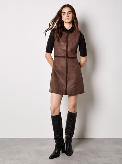 Stitch Detail Suedette Mini Dress