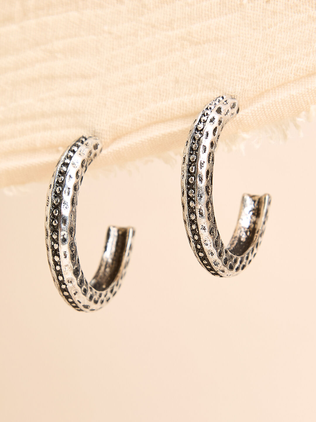 Image of Silver Tone Textured Hoop Earrings