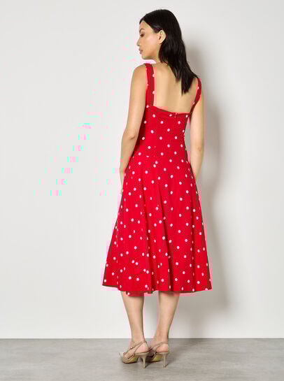 Linen Polka Dot Midi Dress