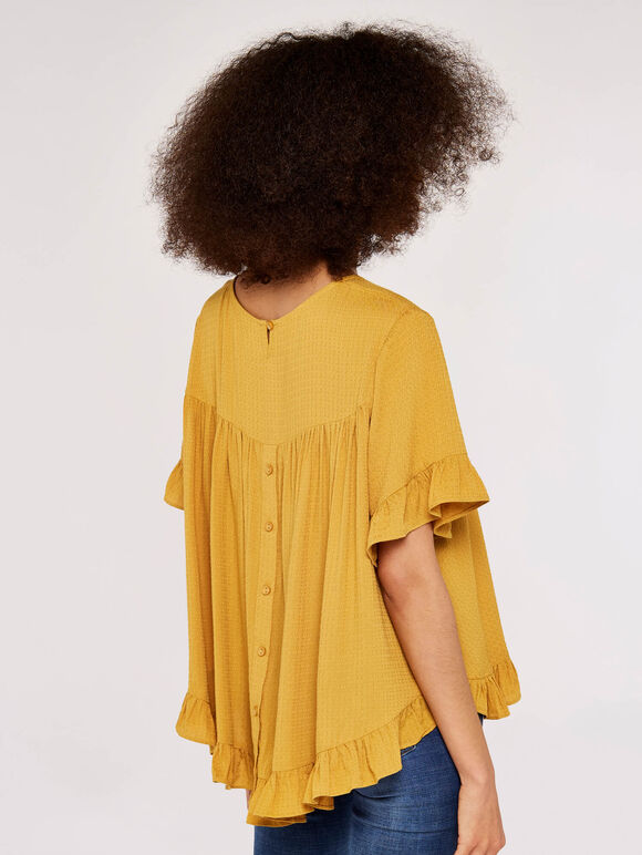 Square Button Back Top, Mustard, large