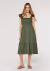 Linen Midi Dress, Khaki, large