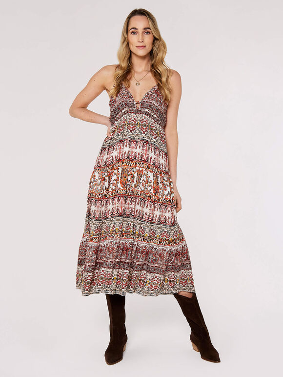 Paisley Cami Midi Dress, Rust, large