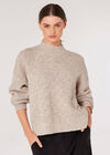 Plaited Knit Mock Neck Jumper, Stone, large