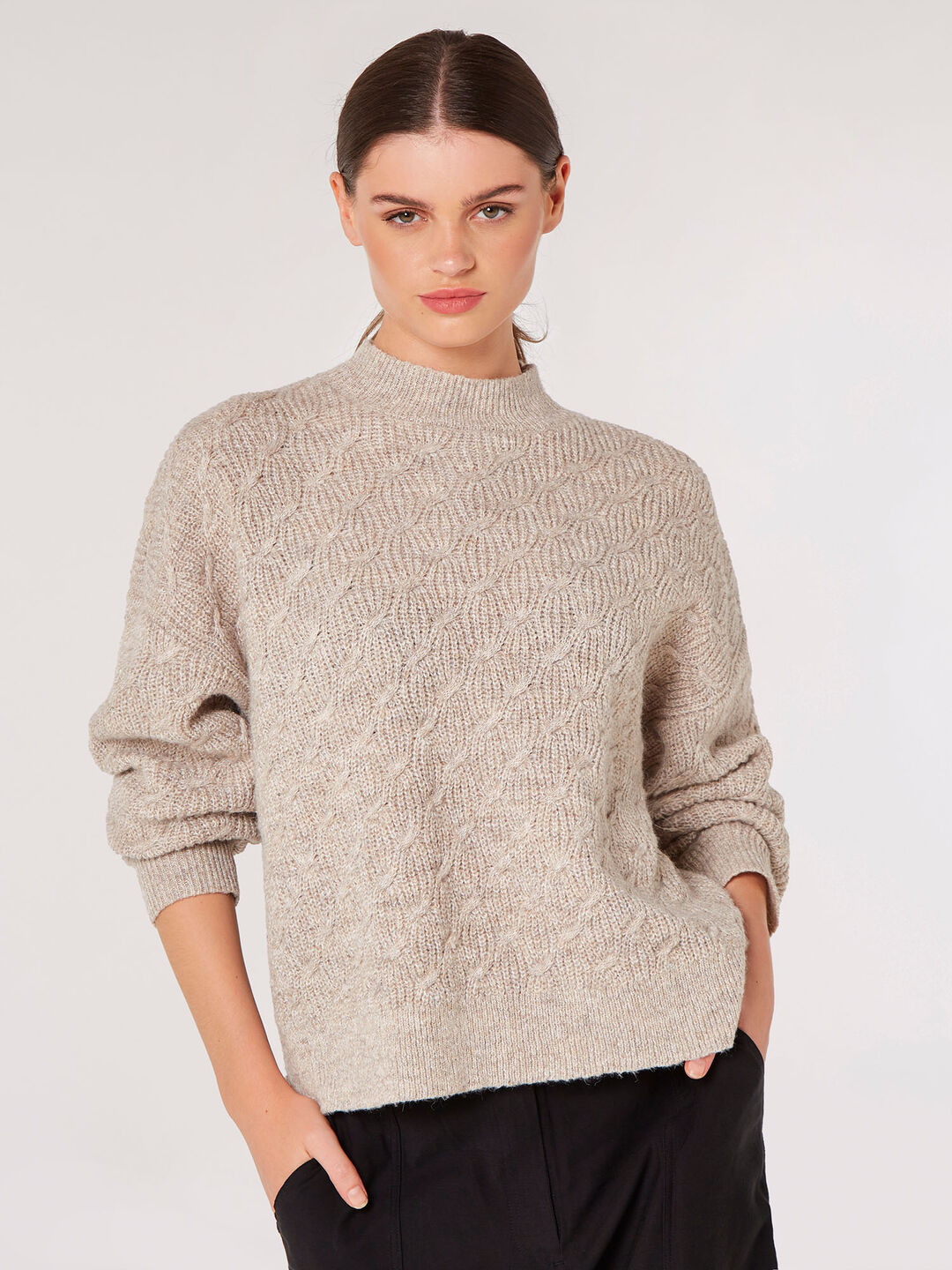 Image of Plaited Knit Mock Neck Jumper