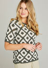 Crochet Short Sleeve Top, Khaki, large