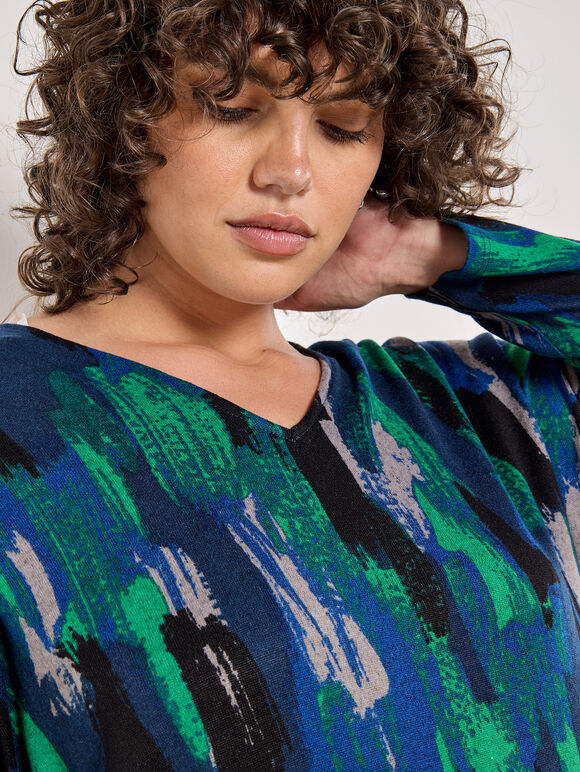Curve Brushstroke Soft Touch Top, Blue, large