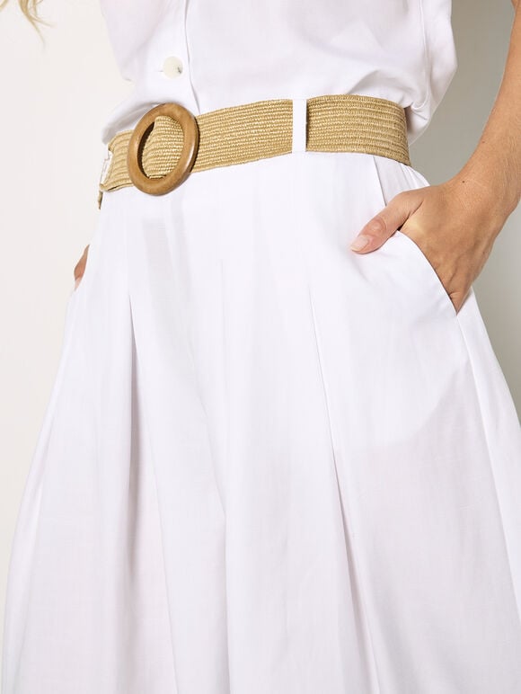Pleated Wide-Leg Culotte Trousers, White, large
