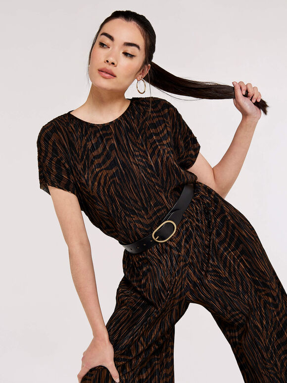Zebra Plisse Top, Brown, large