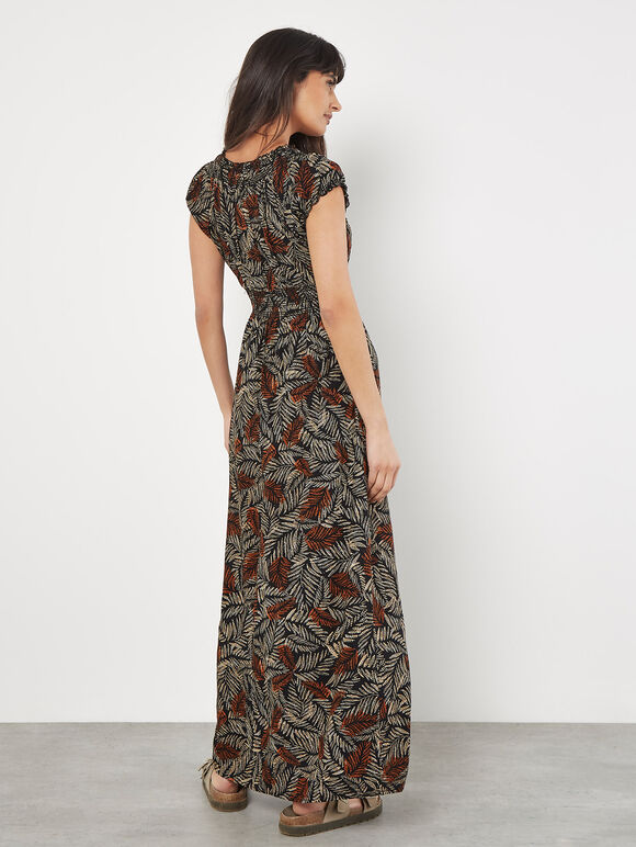 Rustic Leaf Print Smocked Maxi Dress | Apricot Clothing