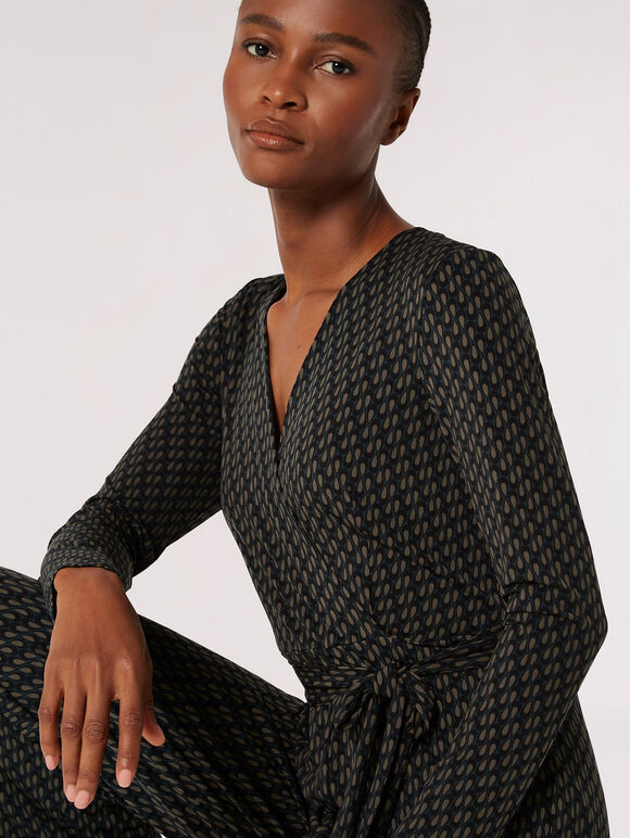 Teardrop Wrap Jersey Jumpsuit, Green, large