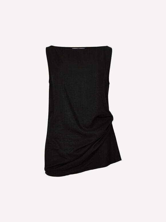 Side Knot Woven Top, Black, large