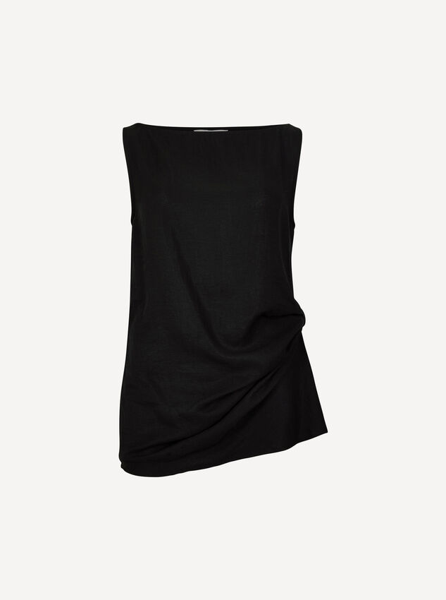 Side Knot Woven Top, Black, large