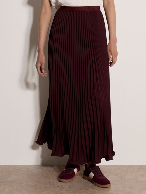 Ruffle Hem Pleated Maxi Skirt, Plum, large