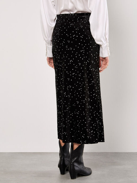 Star Velvet Midi Skirt, Black, large