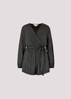 Metallic Shimmer Wrap Playsuit , Silver, large