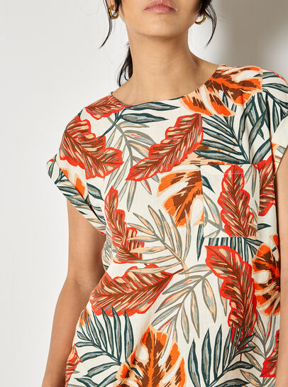 Tropical Leaf Linen Blend T-Shirt