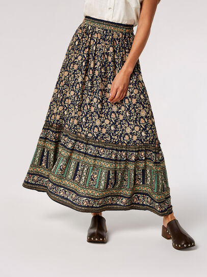 Sarasa Floral Border Maxi Skirt