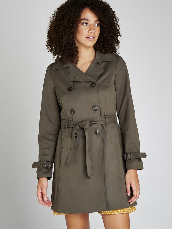 Khaki Classic Tie Waist Trench Coat, Khaki, large