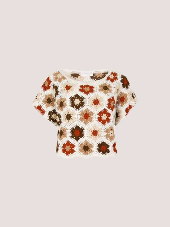 Hexagon Flowers Crochet Top, Orange, large