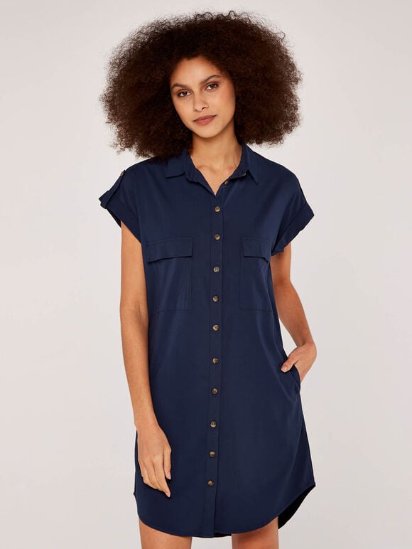 Shirt Mini Dress, Navy, large