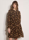 Folk Floral Chiffon Mini Dress, Brown, large