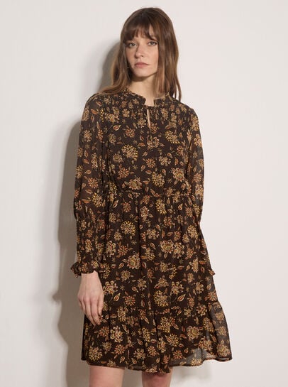 Folk Floral Chiffon Mini Dress