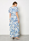 Watercolour Leaves Chiffon Tiered Maxi Dress, Blue, large