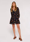 Brushed Floral Wrap Dress, Black, large