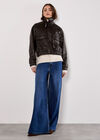 Faux Leather Bomber Jacket, Brown, large
