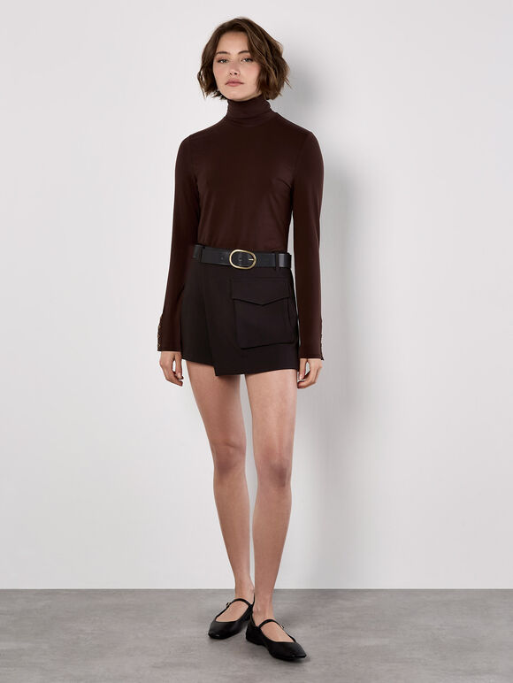 Pocket Wrap Mini Skort, Black, large