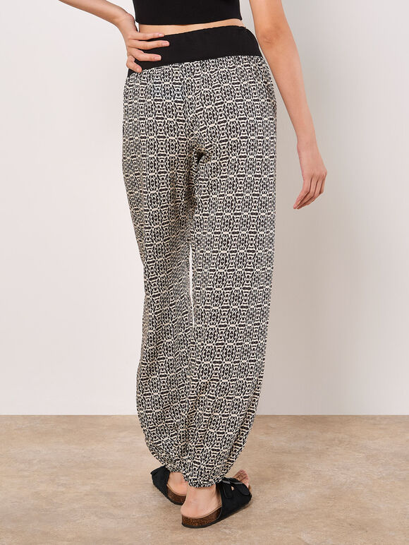 Cotton Blend Ikat Tapered Joggers, Black, large