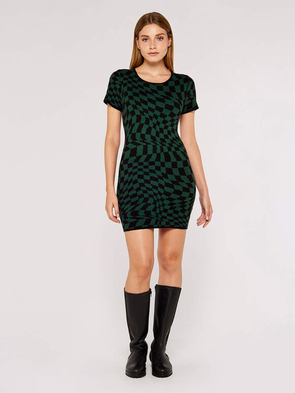 Check Bodycon Knit Dress, Green, large