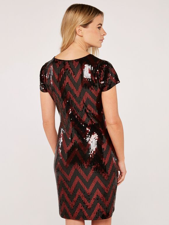 Sequin Chevron Shift Dress, Burgundy, large