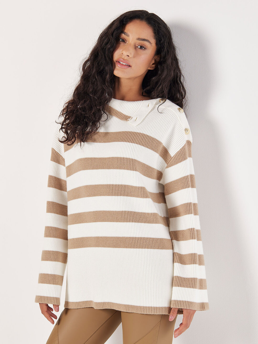 Image of Button Detail Stripe Jumper