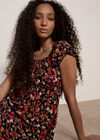 Ditsy Floral Print Milkmaid Midi Dress, Black, large