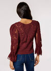 Cotton Embroidered Mesh Top, Burgundy, large