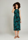 Braided Neck Palm Leaf Midi Dress, Teal, large