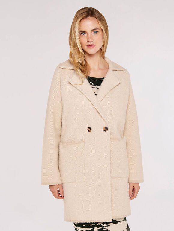 Herringbone Fuzzy  Coatigan, Stone, large