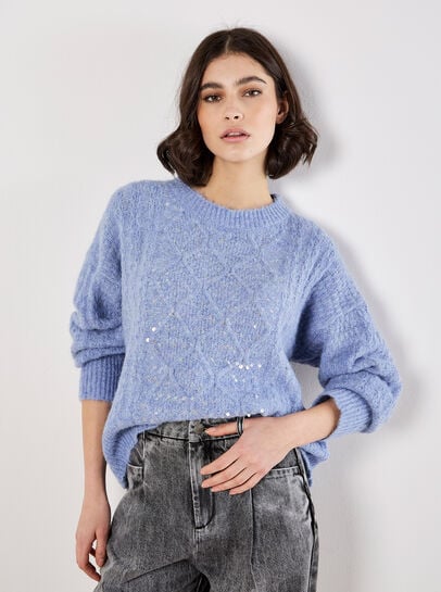 Iridescent Sequin Cable Knit Jumper