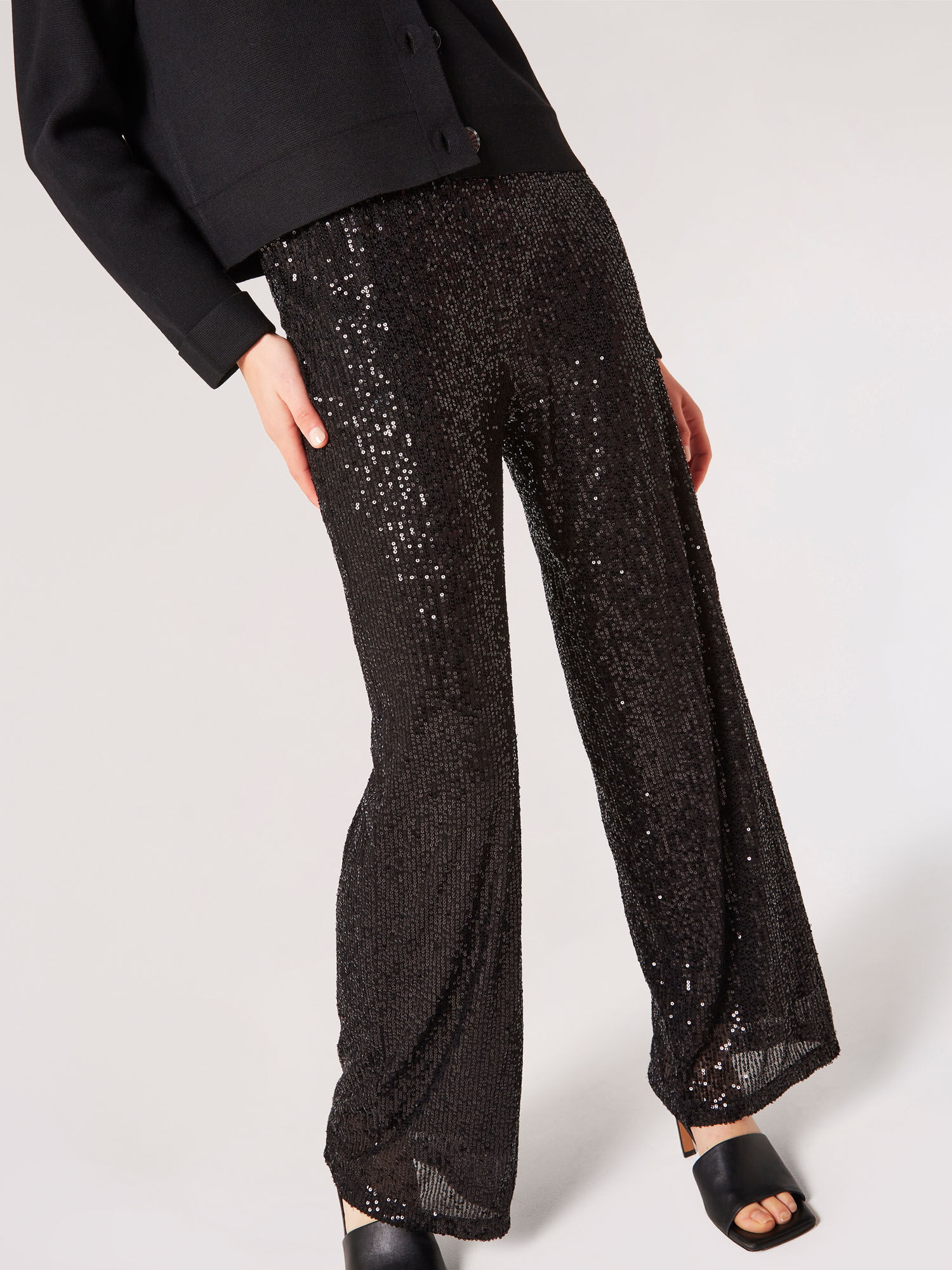 Sequin Embellished Palazzo Trousers Apricot Clothing
