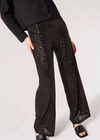 Sequin Embellished Palazzo Trousers, Black, large