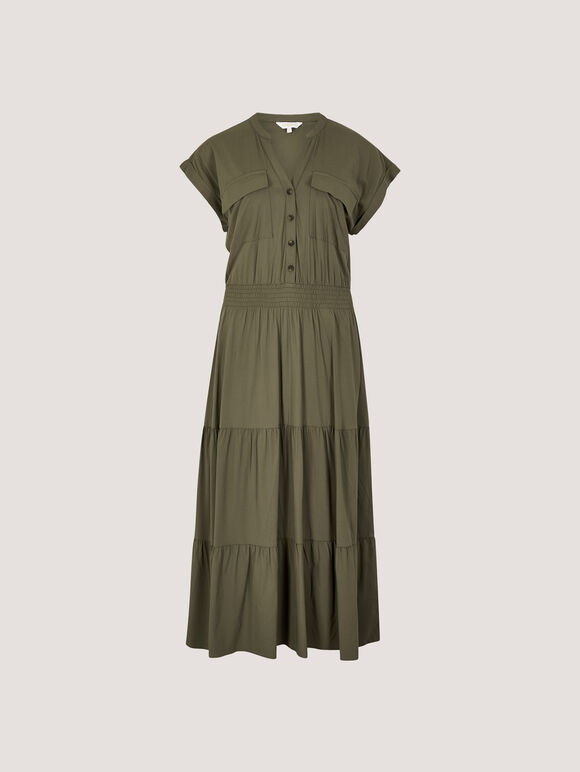 Tiered Utility Midaxi Dress, Khaki, large