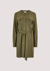 Utility Shirt Mini Dress , Khaki, large