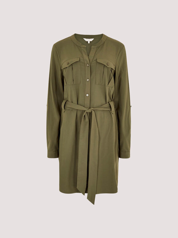 Utility Shirt Mini Dress , Khaki, large
